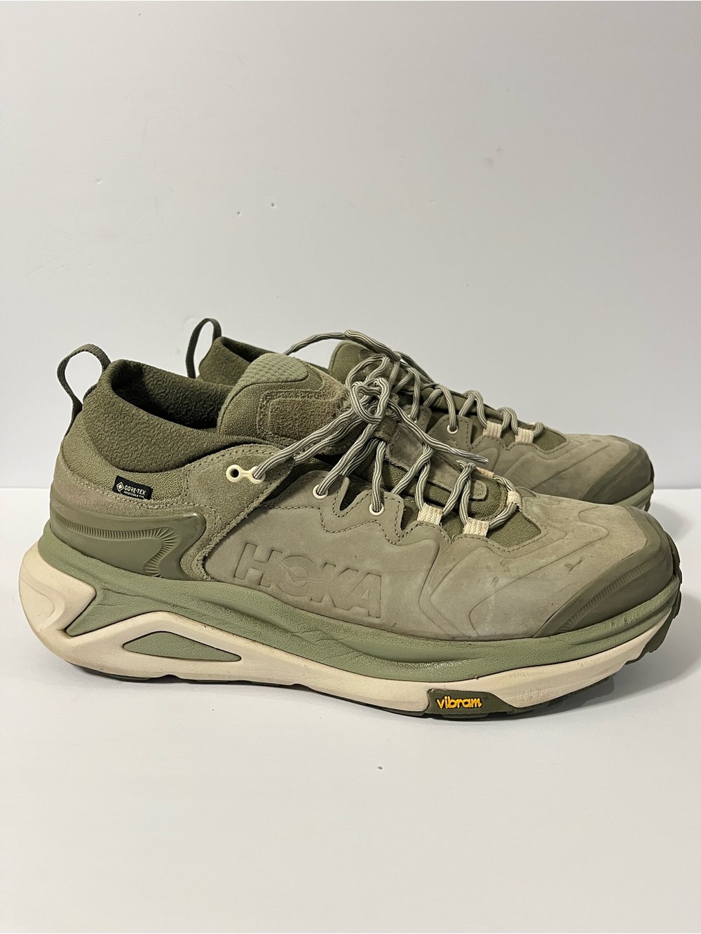 Hoka One One Kaha 3 Low GTX Shoes Mens Size 14D Green Gore-Tex Vibram Hiking